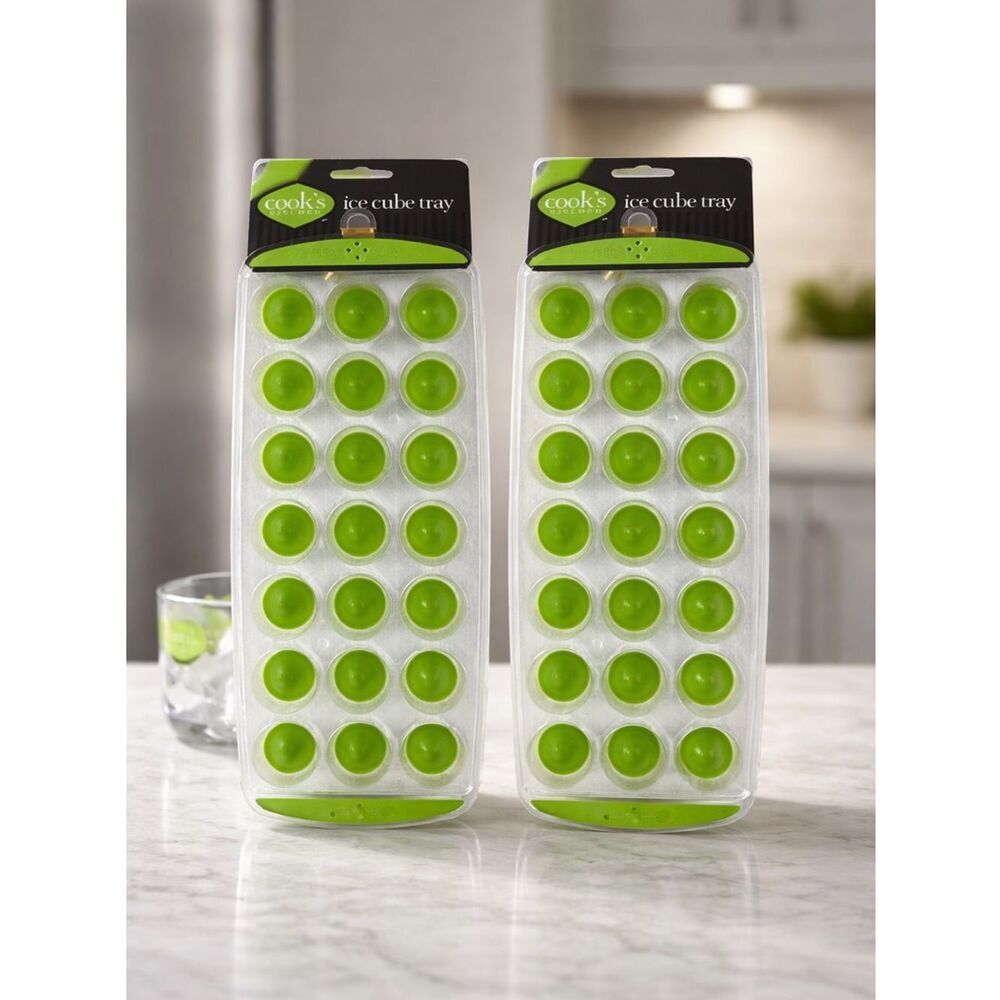 NWT Cook's Kitchen Green Ice Cube Tray 21 Small Dome Ice Cubes/Snack Pack of 2